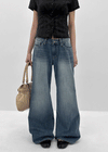 Pohner Low-waist Washed Denim Pants