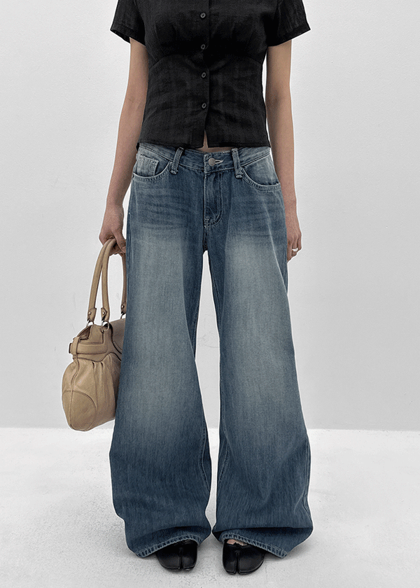Pohner Low-waist Washed Denim Pants