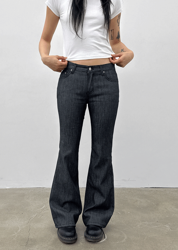 Lizette Non-faded Back Pocket Raw Denim Bootcut Pants