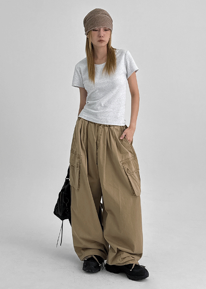 UNISEX) Cladded Pigment Cargo Balloon Wide Two-way Pants