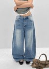 (UNISEX) Sentip Washed Wide Balloon Denim Pants
