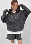 (UNISEX) Gelton Henley Neck Alpaca Knit Hoodie