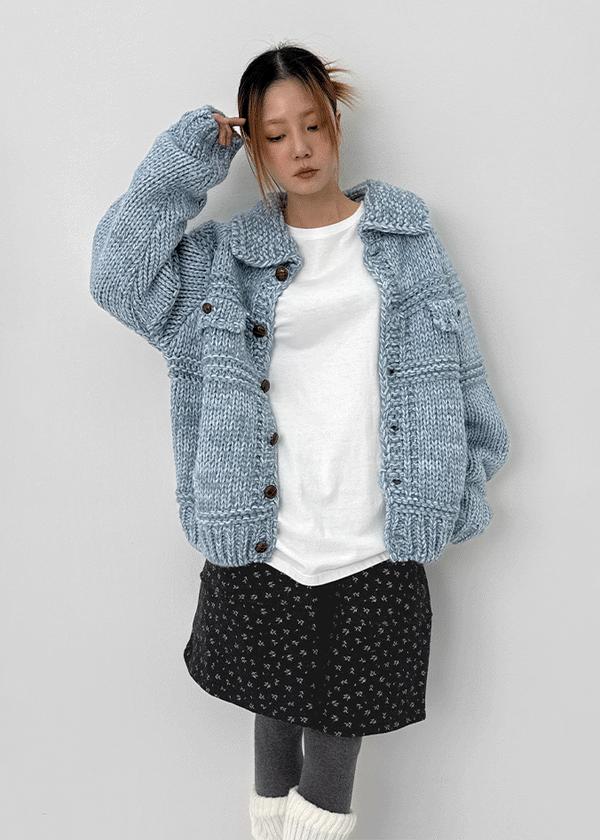 (UNISEX) Mamming Heavy Bocashi Wool Knit Cardigan