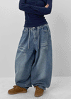 (UNISEX) Recoop Wide Balloon Banding Denim Pants