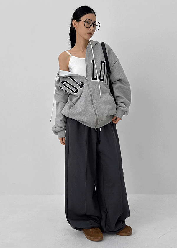 (UNISEX) Naro Embroidery Overfit Two-way Hooded Zip-up