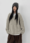 (UNISEX) Dote Cable Knit Hooded Zip-up