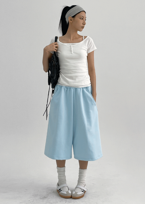 (UNISEX) Benmix Curve Banding Bermuda Shorts