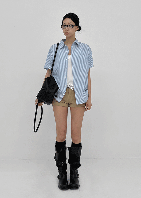 (UNISEX) Neod Stripe Short Sleeve Shirt