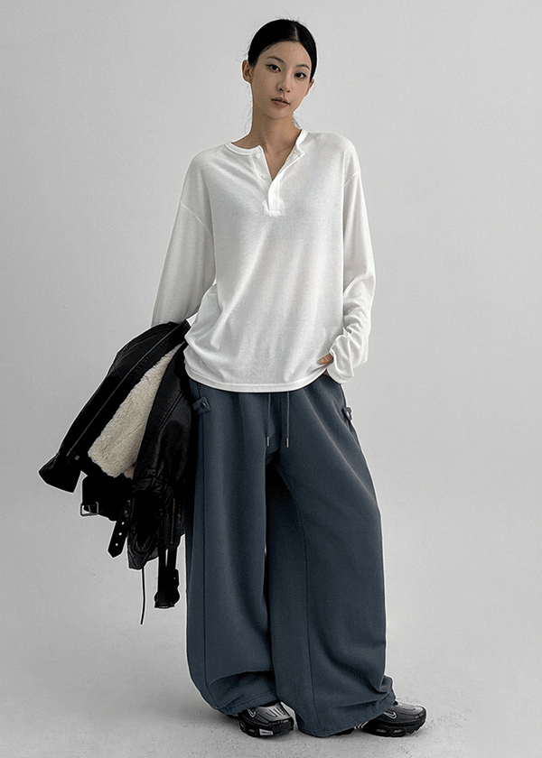 Romkang Henley Neck Loose Fit Warmer Long Sleeve T-shirt