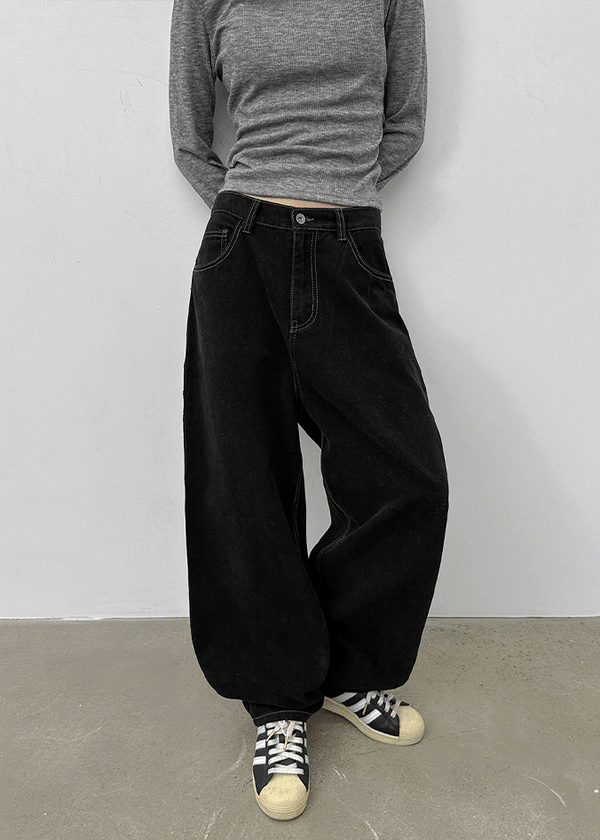 (UNISEX) Kelnom Stitch Wide Cotton Pants