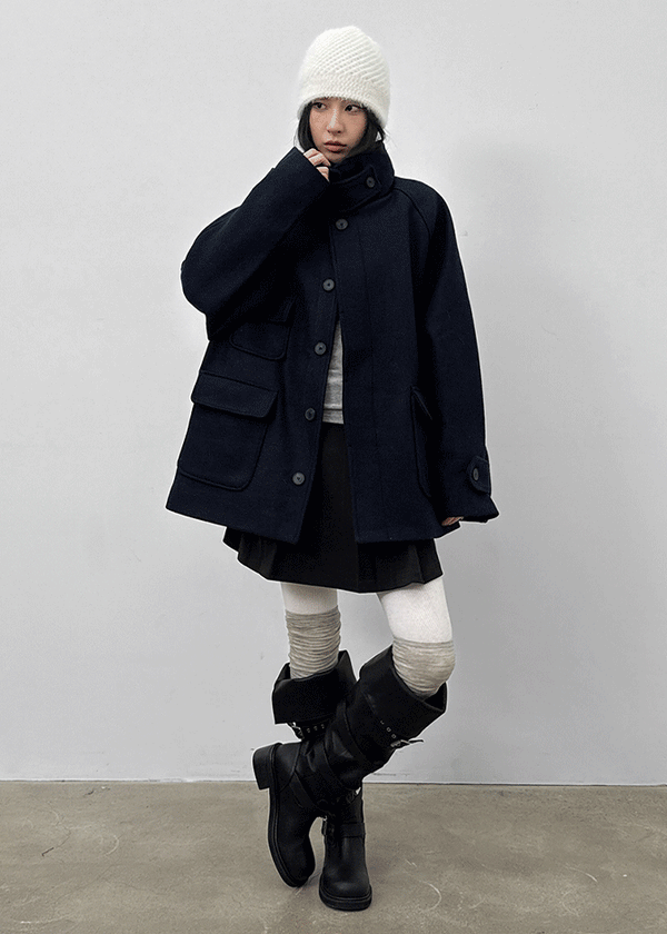 Etoning High-neck Wool Half Coat