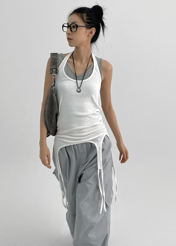 Totok Halter Layered Strap Long Sleeveless