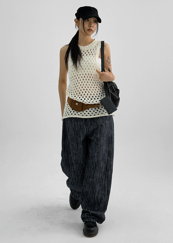 Dinse Stripe Patch Balloon Nonfade Denim Pants