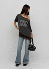 Compact Print Asymmetrical Off-shoulder Short Sleeve T-shirt