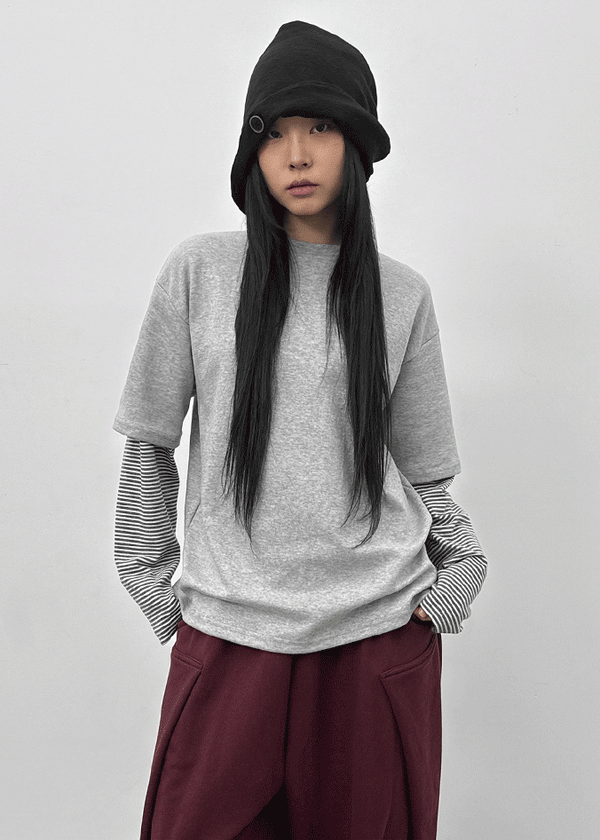 Milat Stripe Short Sleeve Layered Long Sleeve T-shirt