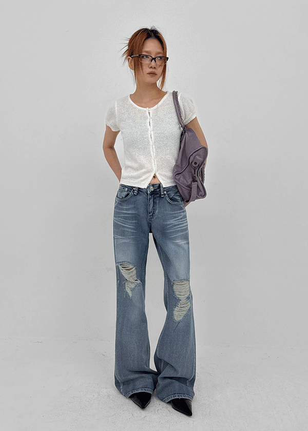Caliac Washed Damaged Bootcut Denim Pants