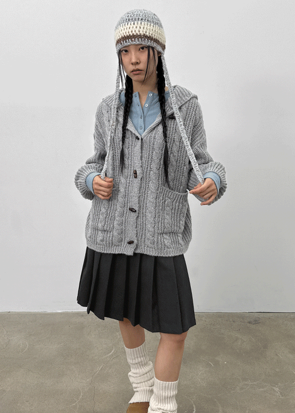 Dakun Cable Knit Hooded Cardigan