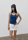 Pen-shaped Cross Strap Ribbed Halter Top