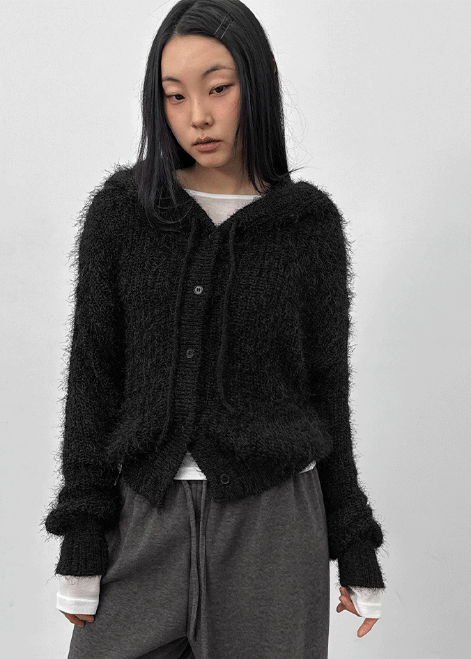 Bune Boucle Knit Hooded Cardigan – BLACKUP