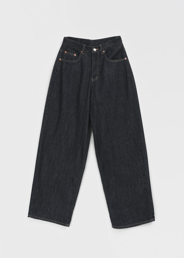 No-feather raw denim wide pants