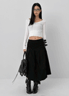 Monqua Buckle Wrap Pleated Midi Skirt