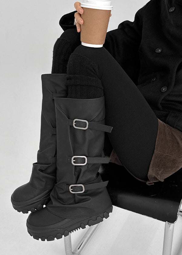 Serno Folding Buckle Leather Long Boots