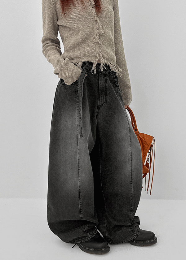 Funnuff Belt Balloon Wide Denim Pants