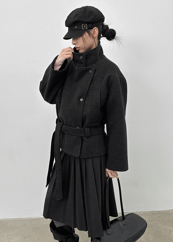 Zeoni High-neck Half Coat (31% Wool) – BLACKUP