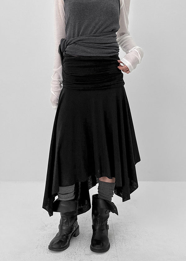 Celadi Folding Shirring Unbalanced Midi Skirt