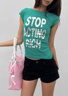 Weben Cap Sleeve Lettering Short Sleeve Tee