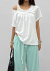 Kyouul Shirred Strap One-Shoulder Short Sleeve Tee
