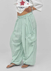 Pink Nylon Cargo Elastic Pants