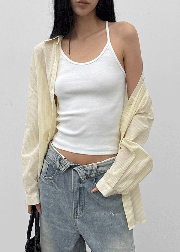 Pen-shaped Cross Strap Ribbed Halter Top