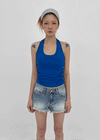 Pikung Shirred Crop Halter Sleeveless (Built-in Cap)