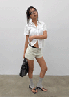 T-farm Pintuck Short Sleeve Check Shirt