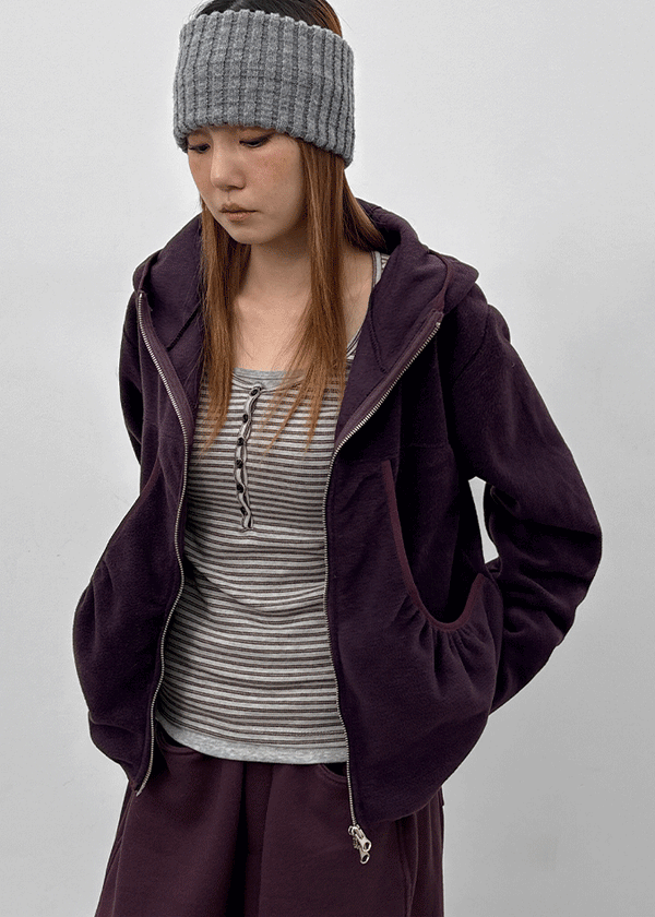 Hepton Shirring Fleece Two-way Hooded Zip-up