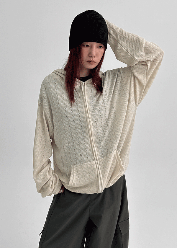 Roman Punching See-through Loose-fit Hooded Zip-up