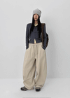 Rolleng Back Button Wide Two-way Banding Pants