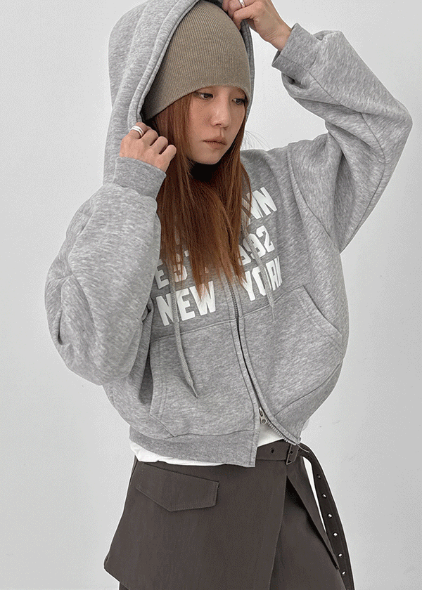 Yento Lettering Two-way Fleece Hooded Zip-up