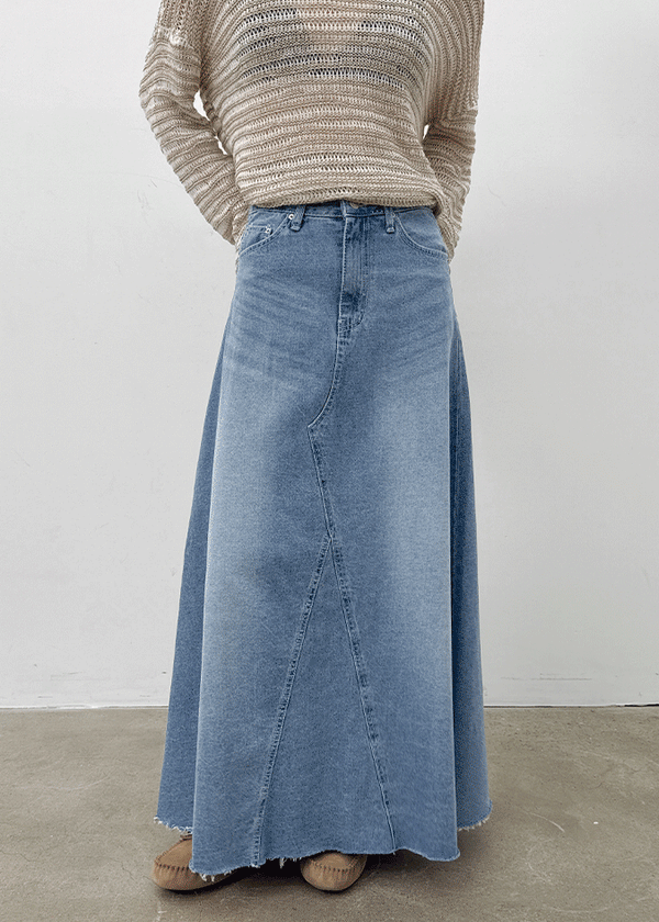 Toynem Washed Cutting Denim Long Skirt