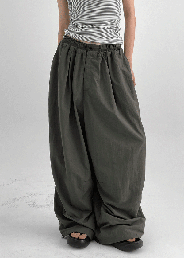Fraying Banding Balloon Nylon Pants