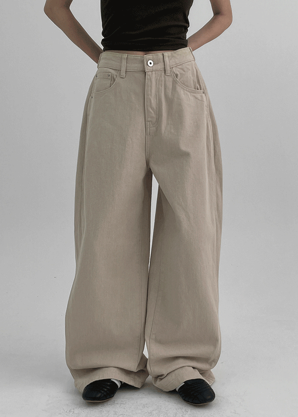 Wilep Folding Back Pocket Wide Cotton Pants