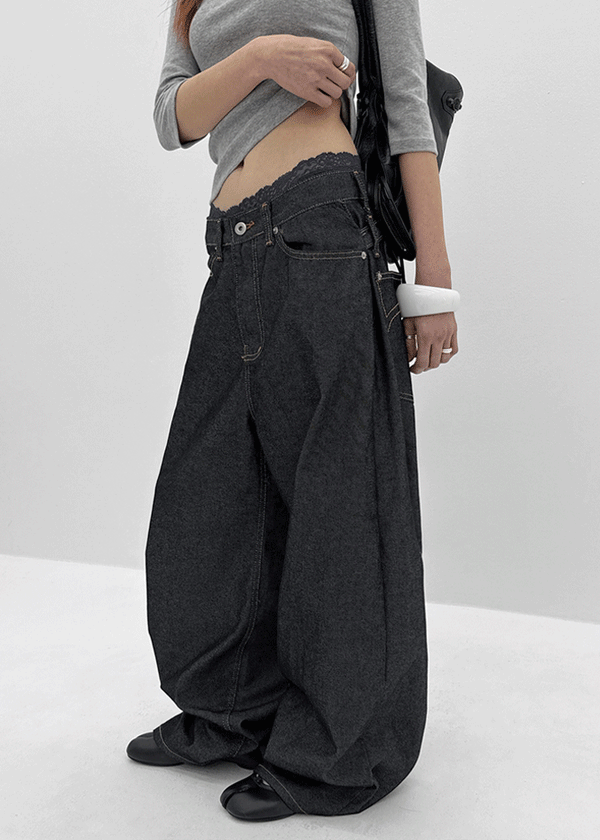 Tenshut Bijou Non-Fade Wide Balloon Denim Pants