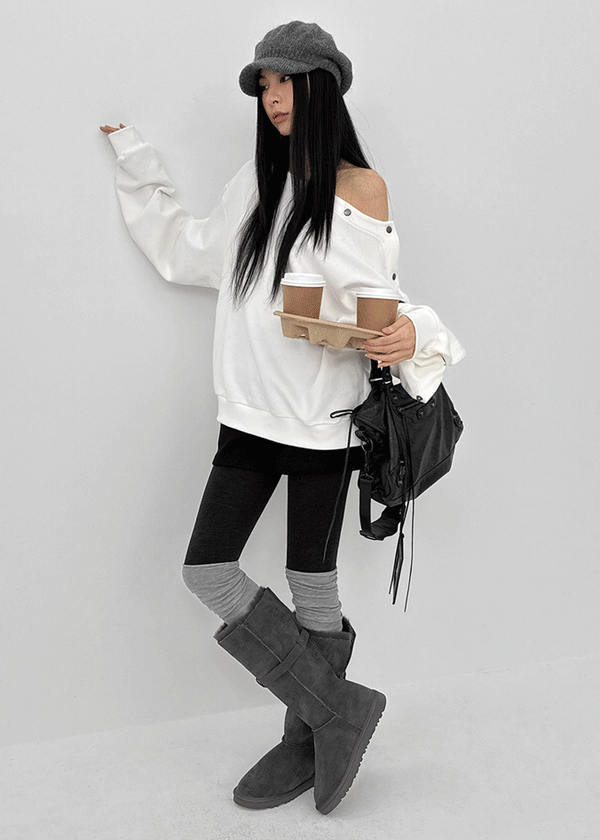 Herol Snap Button Off-shoulder Man-to-man