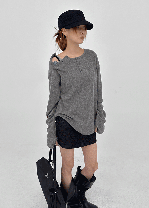 Pitan Henley Neck Waffle Warmer Long Sleeve T-shirt