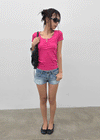 Kellack Two-button Washed Short Denim Pants