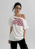 Gels Lettering Unbalanced Off-shoulder Short Sleeve T-shirt