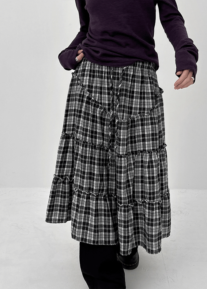 Tending Check Cancan Midi Skirt – BLACKUP