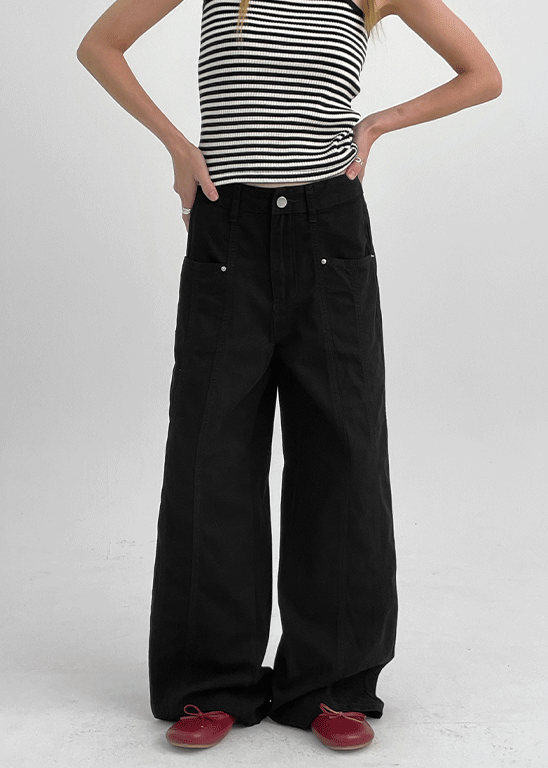 Rutum Cut-out Pocket Wide Cotton Pants