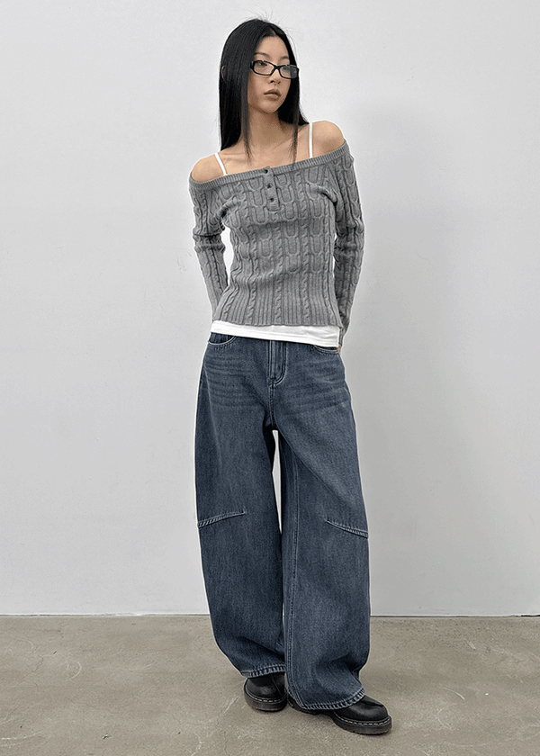 Kerudi Raised Ribbed Wide Denim Pants
